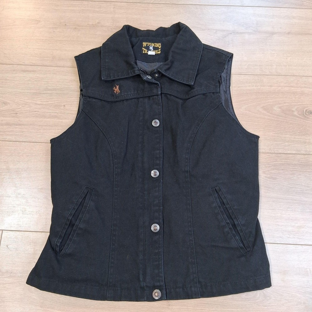 Wyoming Traders Vest Womens Small Black Canvas Western Button Lined Workwear